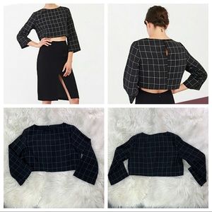 Reformation Pearson Grid 3/4 Sleeve Crop Top Sz S